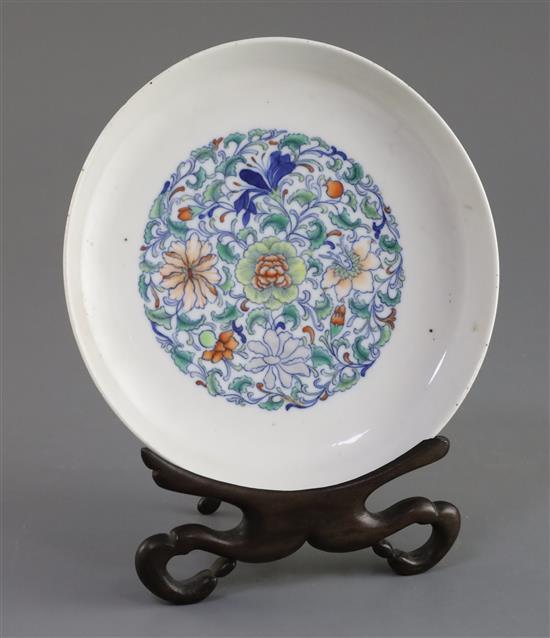 A Chinese doucai dish, Yongzheng square script mark, Qing dynasty or Republic period, D. 15.2cm